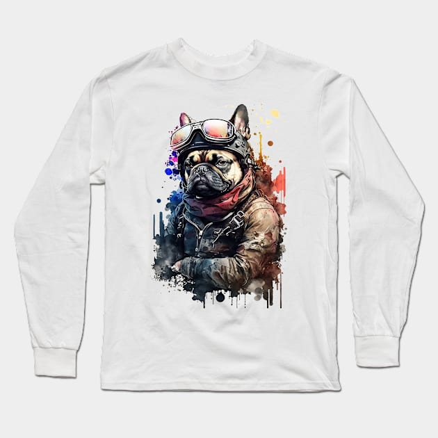 Pet Dog Portrait, Dog Owner Gift Idea, Cute French Bulldog Watercolor Dog Portrait Long Sleeve T-Shirt by Edit Print Go